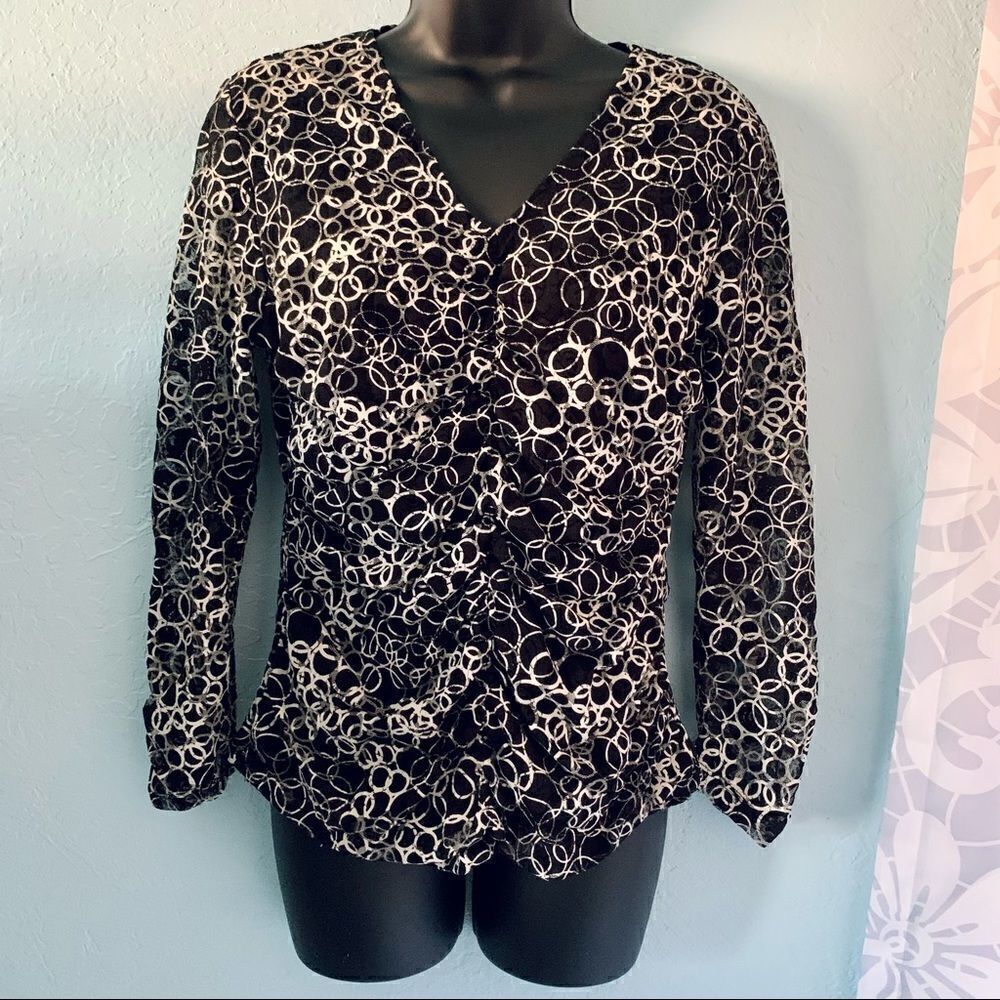 Simply Irresistible Black & White Abstract Print Ruched Top Size Medium